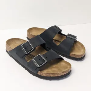 Birkenstock Arizona Slide Sandals, Black Leather, Womens 7 Narrow (EU 38)