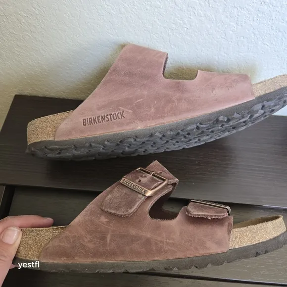 Birkenstock Arizona Slide Sandals Rust Brown Leather 40