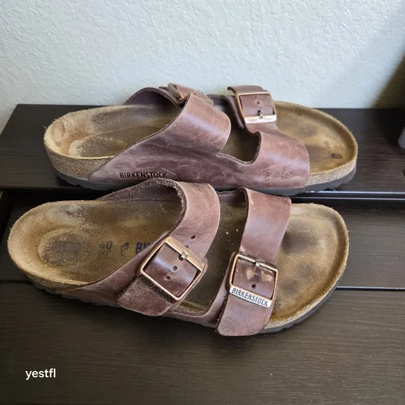 Birkenstock Arizona Slide Sandals Rust Brown Leather 40