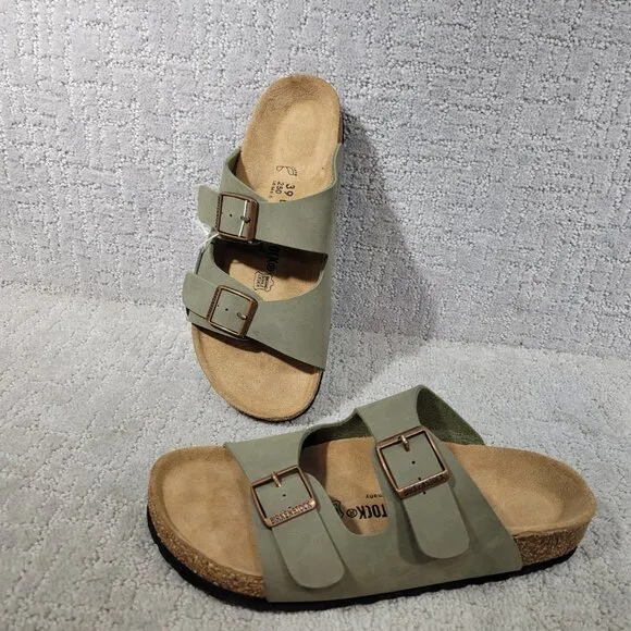 Birkenstock Arizona Unisex EU 39 US L8 M6 Stone Birko-Flor Nubuck Slide Sandals.