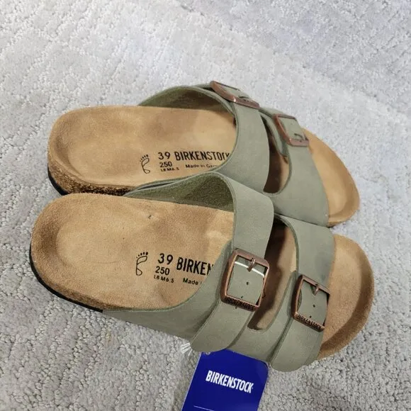 Birkenstock Arizona Unisex EU 39 US L8 M6 Stone Birko-Flor Nubuck Slide Sandals.
