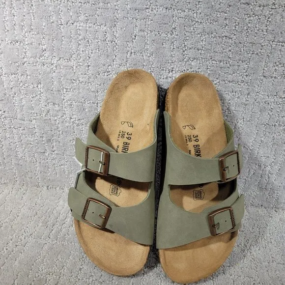 Birkenstock Arizona Unisex EU 39 US L8 M6 Stone Birko-Flor Nubuck Slide Sandals.