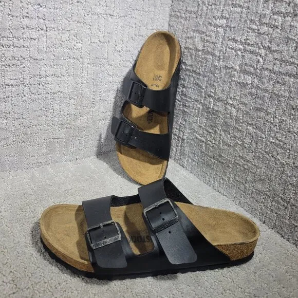 Birkenstock Arizona Unisex Size EU 42 US L11M9 Black Birko-flor Slide Sandals.