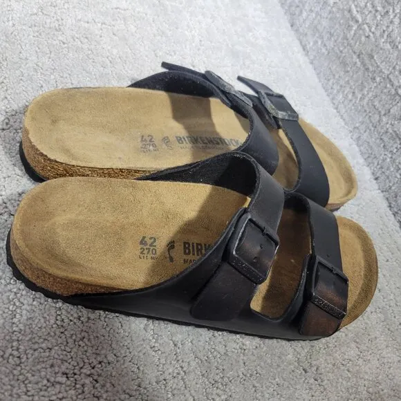 Birkenstock Arizona Unisex Size EU 42 US L11M9 Black Birko-flor Slide Sandals.