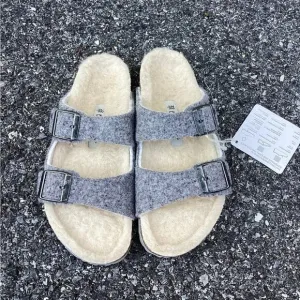 ~Birkenstock Arizona Wool Shearling Adjustable Slide Sandals Fur Lining NEW
