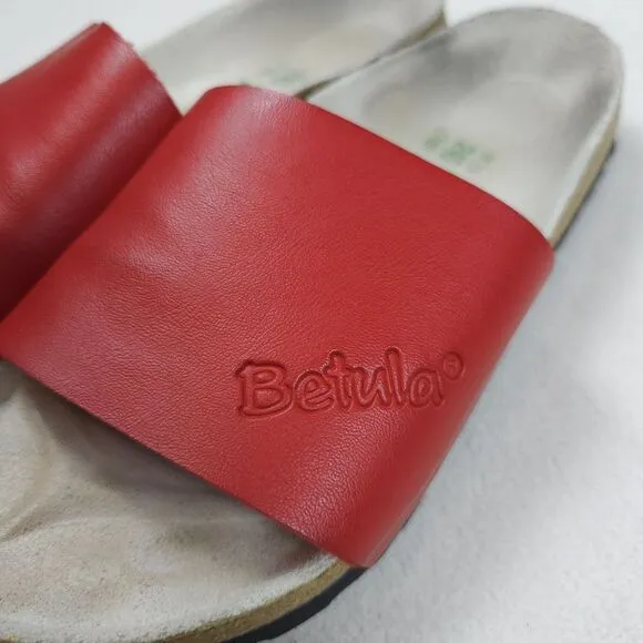 Birkenstock Betula Slides Womens Size 7 Red REGGAE Leather Slip On Sandals