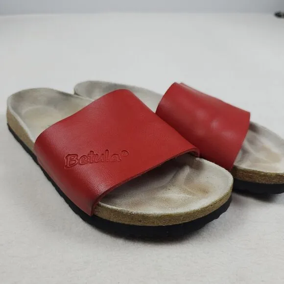 Birkenstock Betula Slides Womens Size 7 Red REGGAE Leather Slip On Sandals