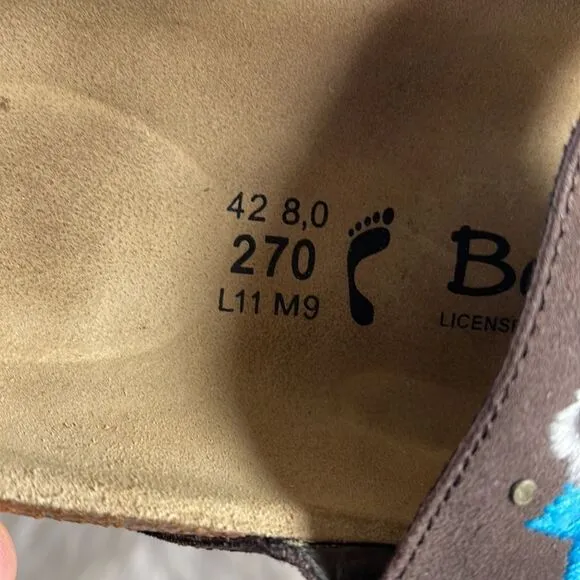 Birkenstock Betula Zara Brown Embroidered Slide Sandals Sz 11