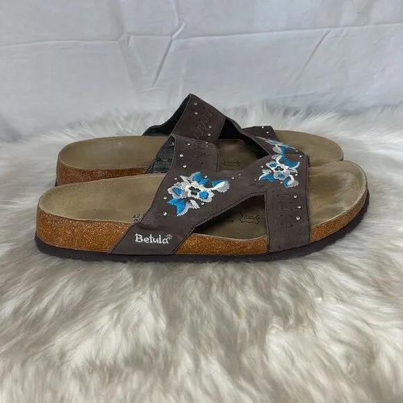 Birkenstock Betula Zara Brown Embroidered Slide Sandals Sz 11