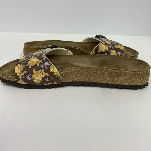 Birkenstock Birki's Madrid Brown Teddy Bear Print Slide Sandals US 5.5-6 EU 36