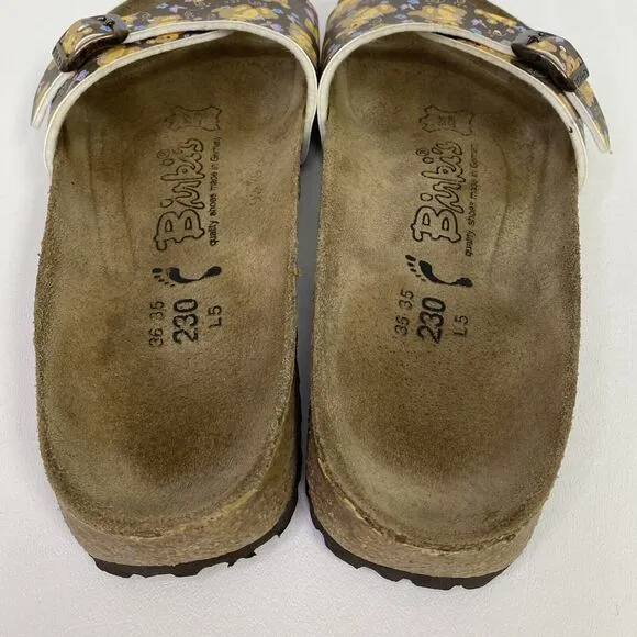 Birkenstock Birki's Madrid Brown Teddy Bear Print Slide Sandals US 5.5-6 EU 36
