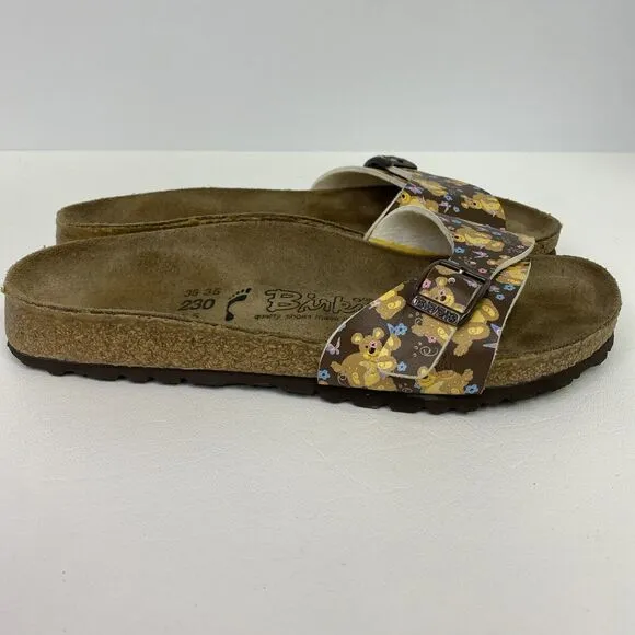 Birkenstock Birki's Madrid Brown Teddy Bear Print Slide Sandals US 5.5-6 EU 36