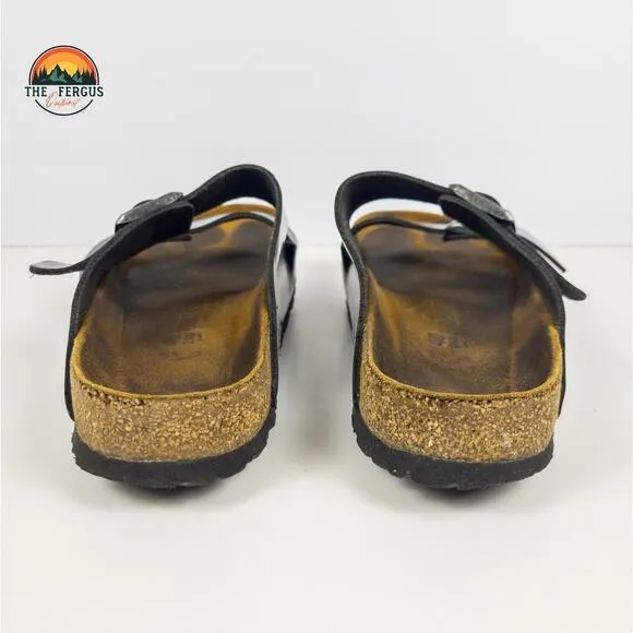 Birkenstock Black Patent Leather Arizona Two Strap Sandals Shoe Womens 9.5 UK 40