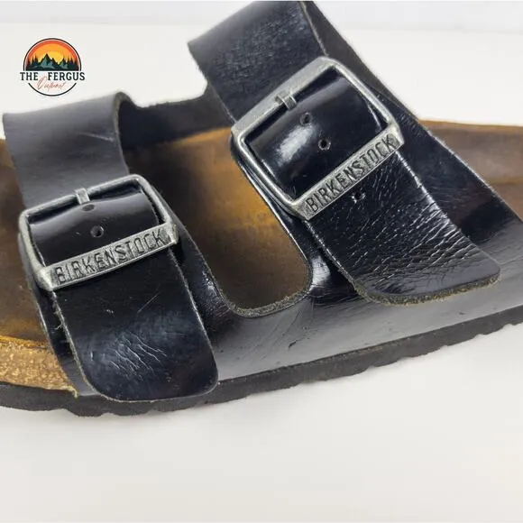Birkenstock Black Patent Leather Arizona Two Strap Sandals Shoe Womens 9.5 UK 40