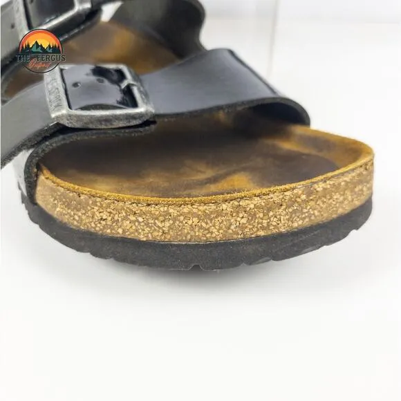 Birkenstock Black Patent Leather Arizona Two Strap Sandals Shoe Womens 9.5 UK 40