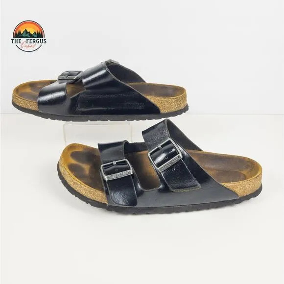 Birkenstock Black Patent Leather Arizona Two Strap Sandals Shoe Womens 9.5 UK 40