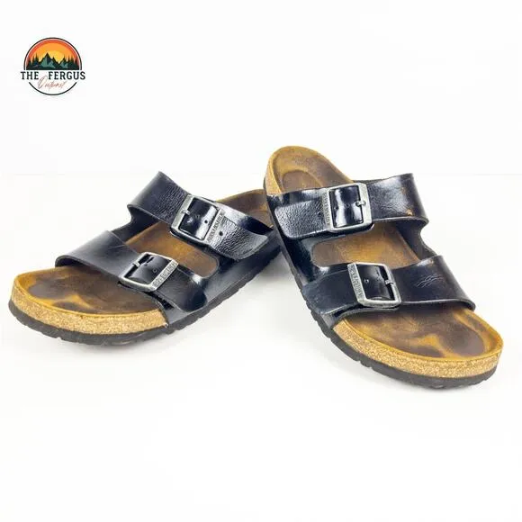 Birkenstock Black Patent Leather Arizona Two Strap Sandals Shoe Womens 9.5 UK 40