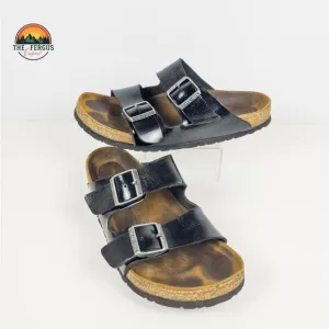 Birkenstock Black Patent Leather Arizona Two Strap Sandals Shoe Womens 9.5 UK 40