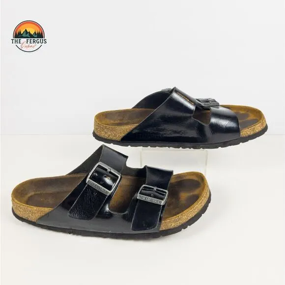 Birkenstock Black Patent Leather Arizona Two Strap Sandals Shoe Womens 9.5 UK 40