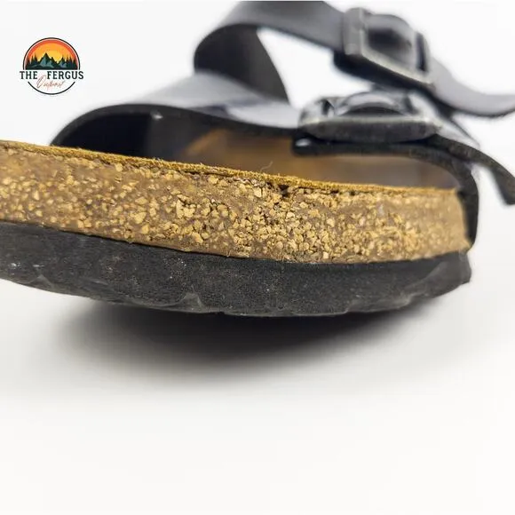 Birkenstock Black Patent Leather Arizona Two Strap Sandals Shoe Womens 9.5 UK 40