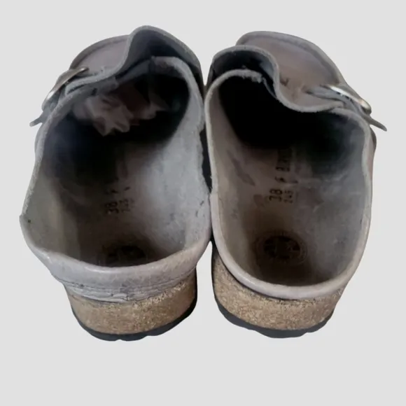 Birkenstock Buckley Gray Leather Buckle Moccasin Cork Sole Loafers Sz 38