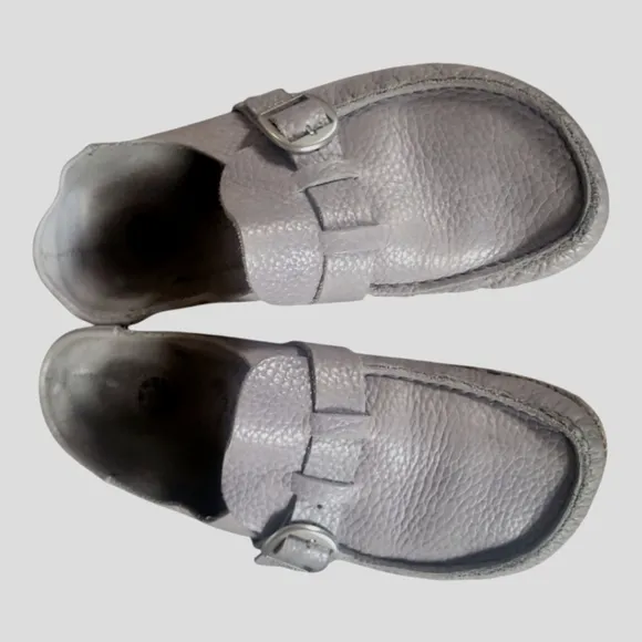 Birkenstock Buckley Gray Leather Buckle Moccasin Cork Sole Loafers Sz 38
