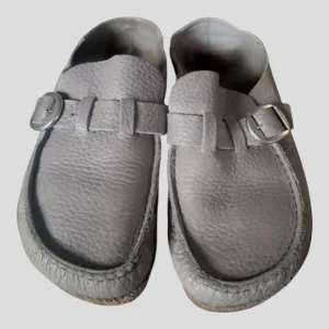 Birkenstock Buckley Gray Leather Buckle Moccasin Cork Sole Loafers Sz 38