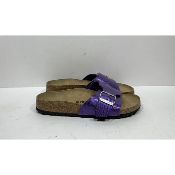 Birkenstock Catalina Birko Flor Embossed Sandals Womens Sz 8 Narrow Slide Purple