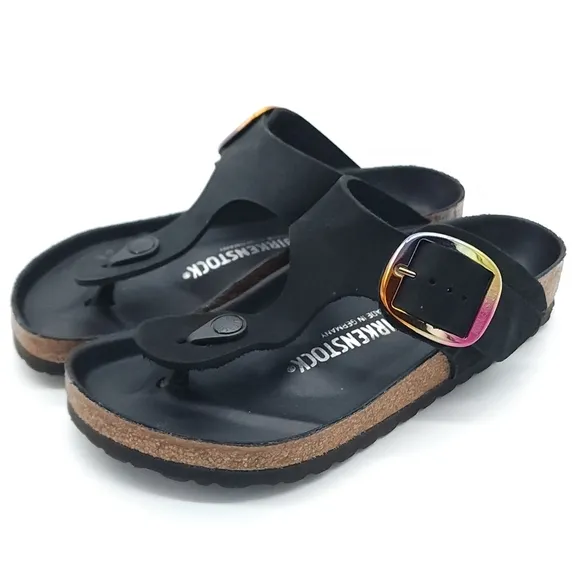 Birkenstock Gizeh Big Buckle Womens Size 6 Sandals Black Nubuck Leather T Strap