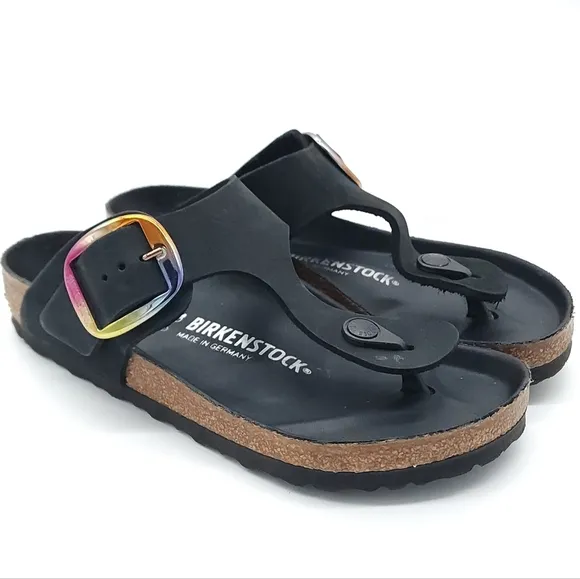 Birkenstock Gizeh Big Buckle Womens Size 6 Sandals Black Nubuck Leather T Strap