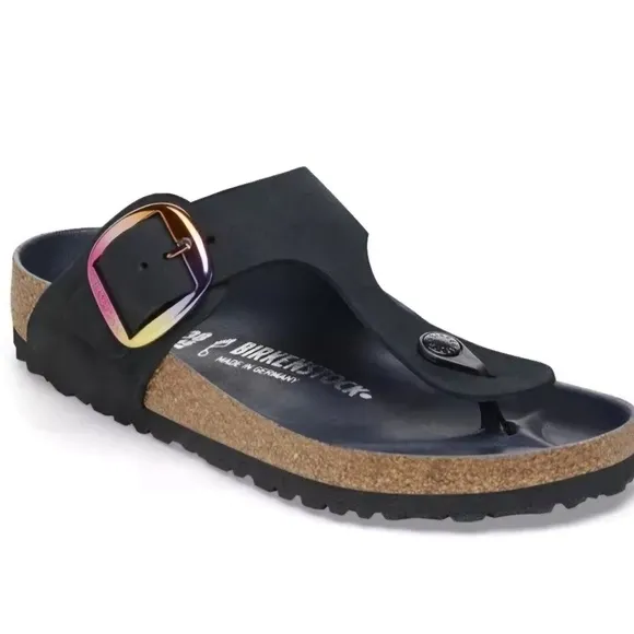 Birkenstock Gizeh Big Buckle Womens Size 6 Sandals Black Nubuck Leather T Strap