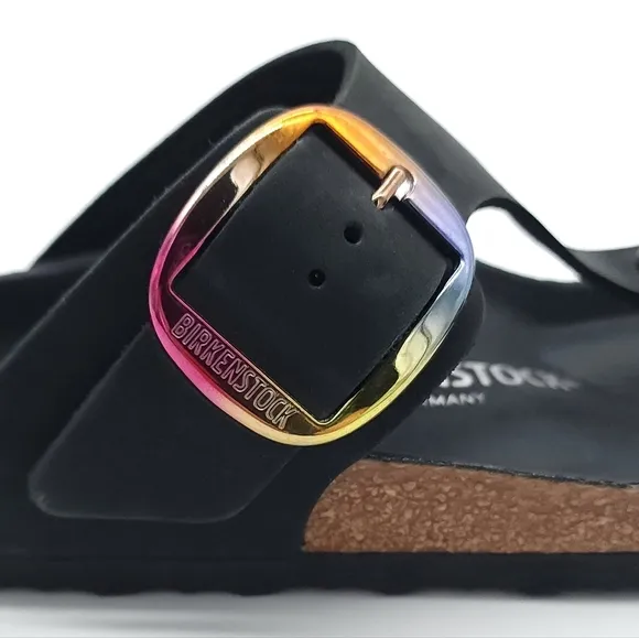 Birkenstock Gizeh Big Buckle Womens Size 6 Sandals Black Nubuck Leather T Strap