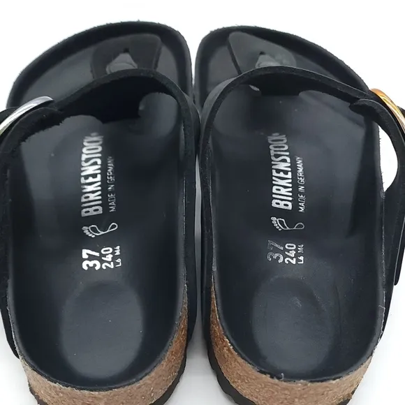 Birkenstock Gizeh Big Buckle Womens Size 6 Sandals Black Nubuck Leather T Strap