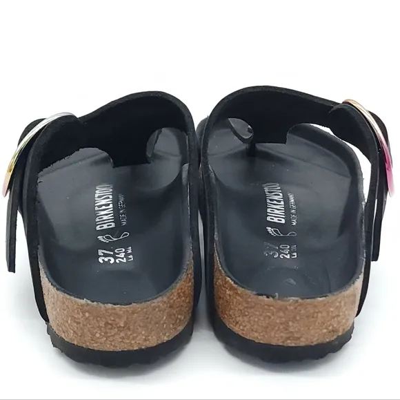 Birkenstock Gizeh Big Buckle Womens Size 6 Sandals Black Nubuck Leather T Strap