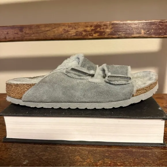 Birkenstock Gray Arizona Shearling Fleece Lined Double Buckle Sandals