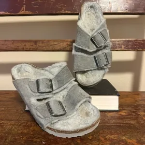 Birkenstock Gray Arizona Shearling Fleece Lined Double Buckle Sandals