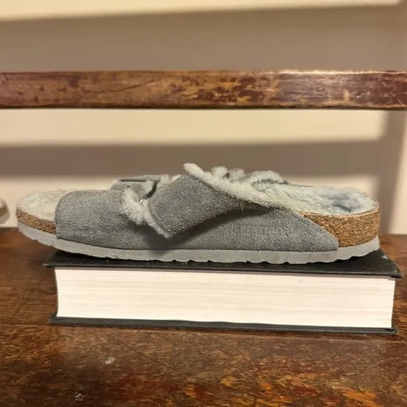 Birkenstock Gray Arizona Shearling Fleece Lined Double Buckle Sandals