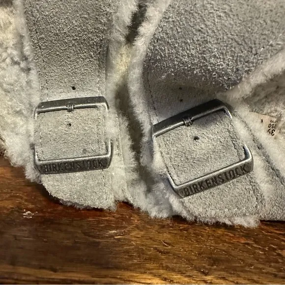 Birkenstock Gray Arizona Shearling Fleece Lined Double Buckle Sandals