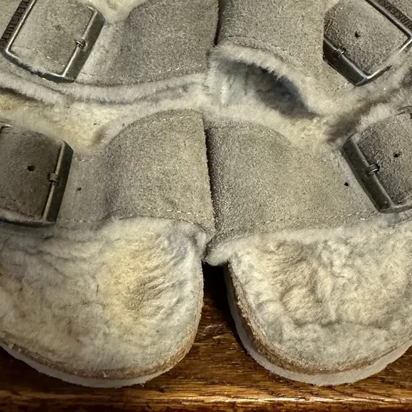 Birkenstock Gray Arizona Shearling Fleece Lined Double Buckle Sandals