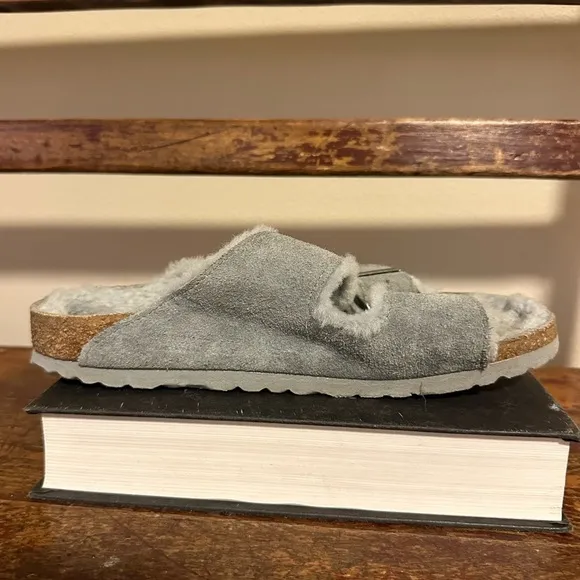 Birkenstock Gray Arizona Shearling Fleece Lined Double Buckle Sandals