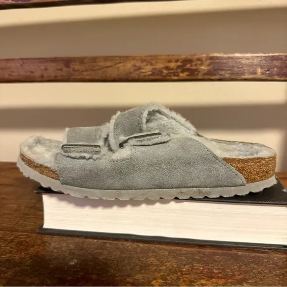 Birkenstock Gray Arizona Shearling Fleece Lined Double Buckle Sandals