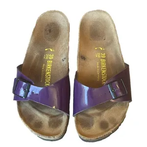 Birkenstock Madrid Birko-Flor Slide Sandals Narrow  Purple Patent Womens 8 EU 39