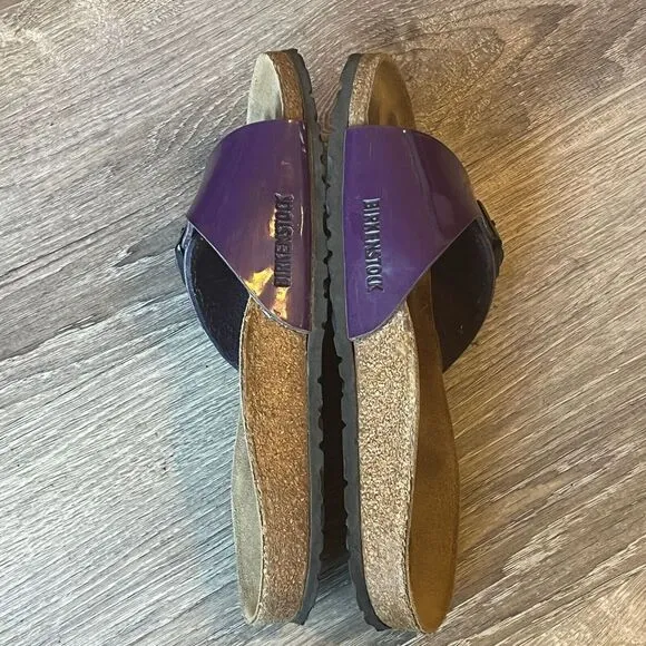 Birkenstock Madrid Birko-Flor Slide Sandals Narrow  Purple Patent Womens 8 EU 39