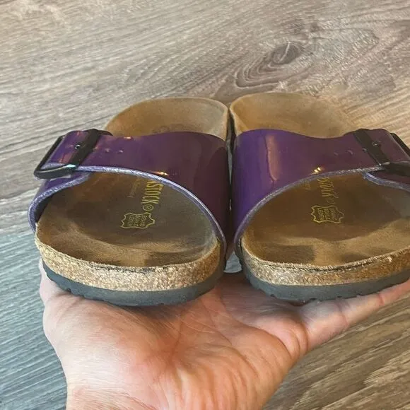 Birkenstock Madrid Birko-Flor Slide Sandals Narrow  Purple Patent Womens 8 EU 39