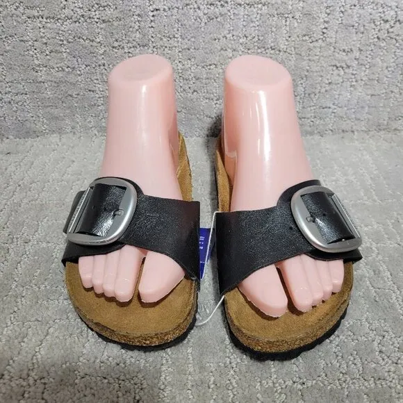 Birkenstock Madrid Size EU 36 L5 US Narrow Black Big Buckle Slide Sandals