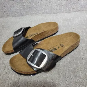 Birkenstock Madrid Size EU 36 L5 US Narrow Black Big Buckle Slide Sandals