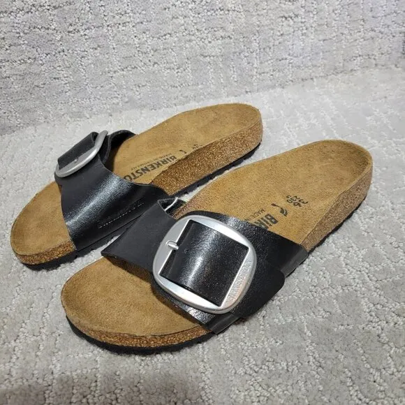 Birkenstock Madrid Size EU 36 L5 US Narrow Black Big Buckle Slide Sandals
