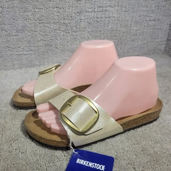 Birkenstock Madrid Size EU 37 L6 US Narrow Beige Big Buckle Slide Sandals