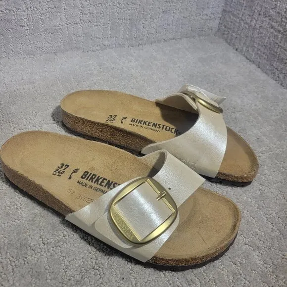 Birkenstock Madrid Size EU 37 L6 US Narrow Beige Big Buckle Slide Sandals