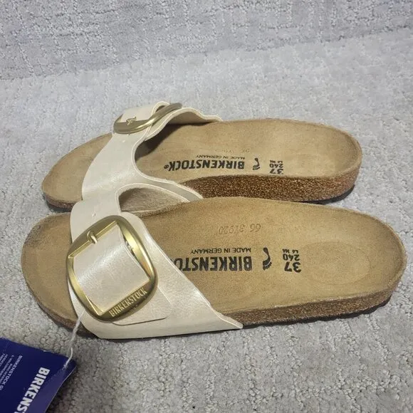 Birkenstock Madrid Size EU 37 L6 US Narrow Beige Big Buckle Slide Sandals